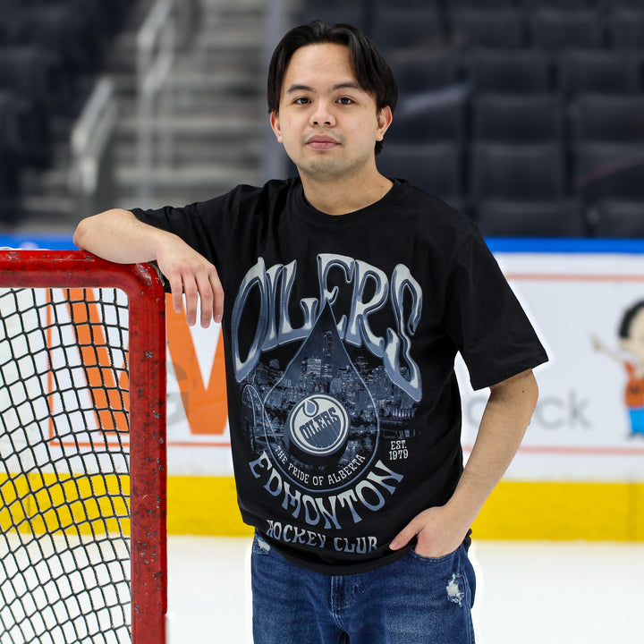 Edmonton Oilers Unisex Authentics Black Grayscale Oil Drop Relaxed T-Shirt