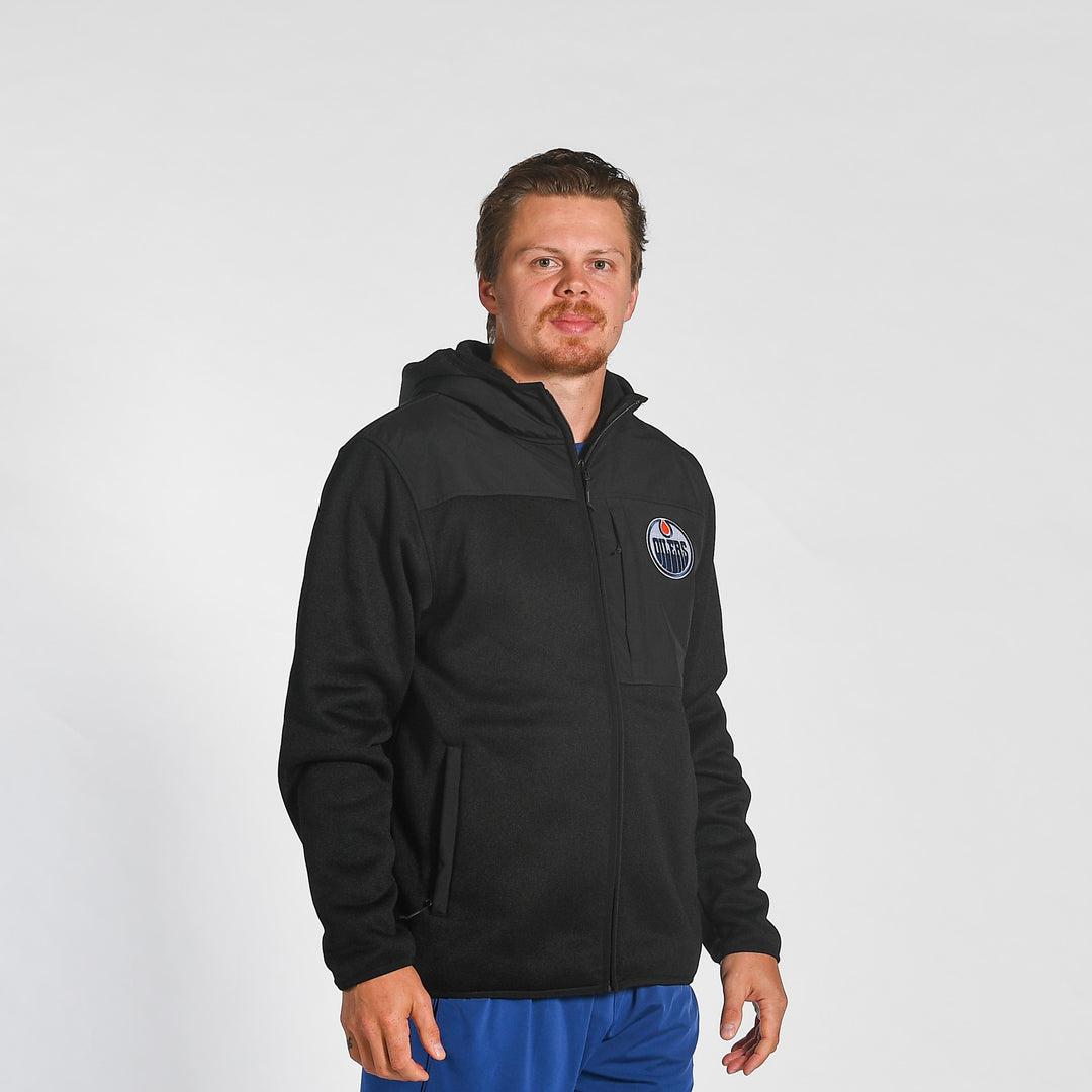 Edmonton Oilers Unisex Authentics Black Softshell Sweater Knit Jacket