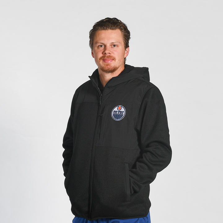 Edmonton Oilers Unisex Authentics Black Softshell Sweater Knit Jacket