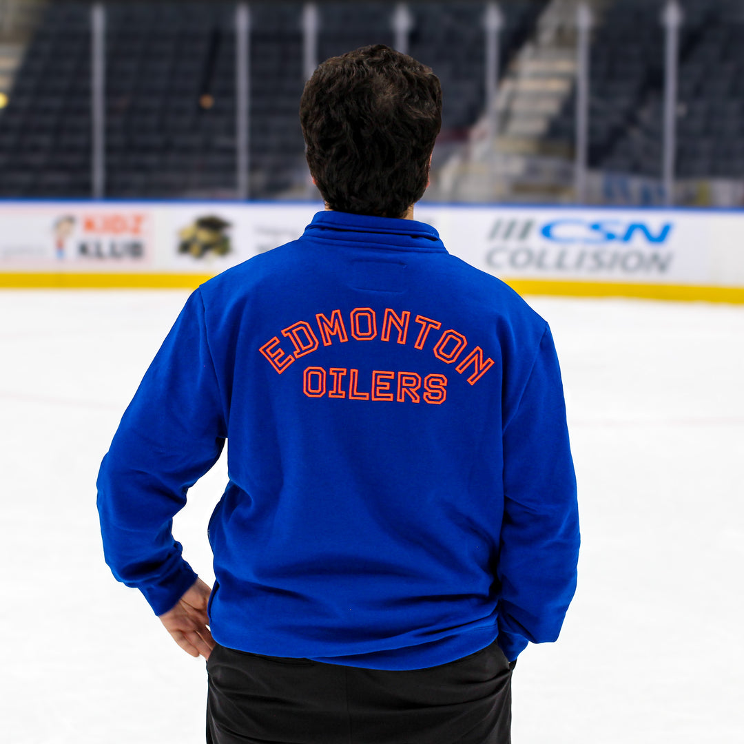 Edmonton Oilers Unisex Authentics Blue Embroidery Quarter-Zip Sweatshirt
