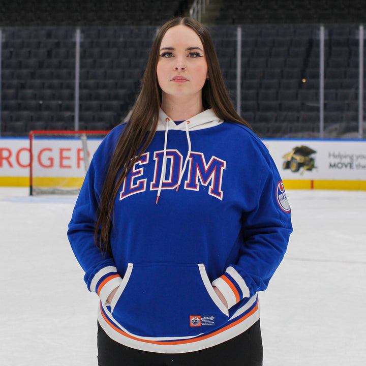 Edmonton Oilers Unisex Authentics Blue Hood Lining Color Blocked Hoodie