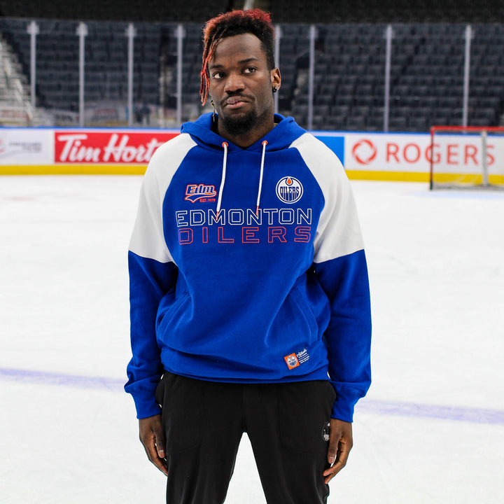 Edmonton Oilers Unisex Authentics Blue Welt Pocket Color Blocked Hoodie