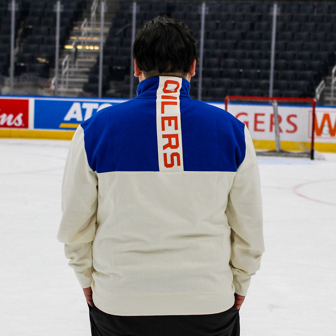 Edmonton Oilers Unisex Authentics Blue & Cream Color Blocked Quarter-Zip Sweatshirt