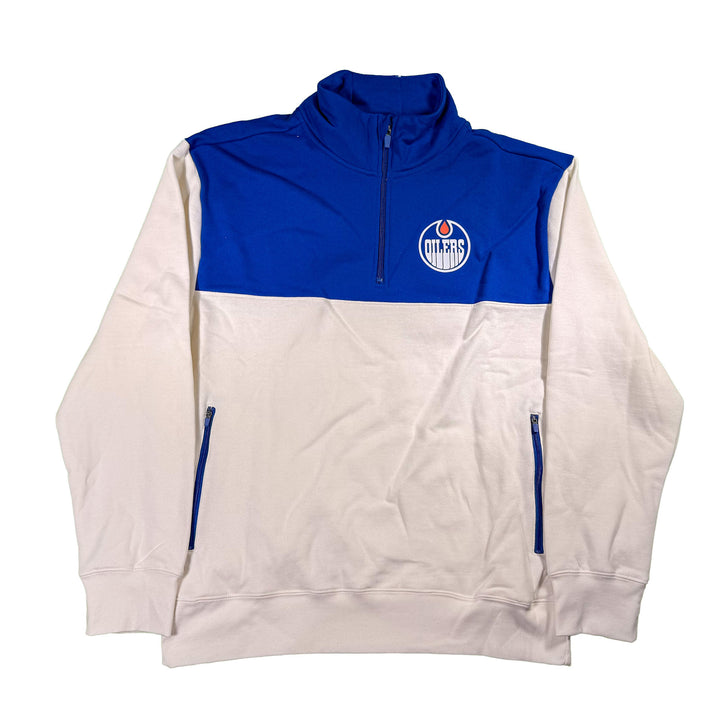 Edmonton Oilers Unisex Authentics Blue & Cream Color Blocked Quarter-Zip Sweatshirt