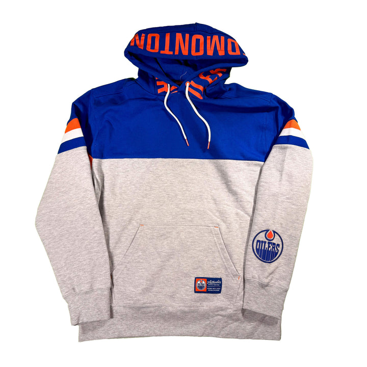Edmonton Oilers Unisex Authentics Grey & Blue Multi Print Color Blocked Hoodie