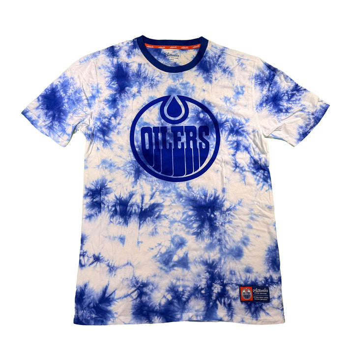 Edmonton Oilers Unisex Authentics Blue & White Flocking Tie Dye T-Shirt