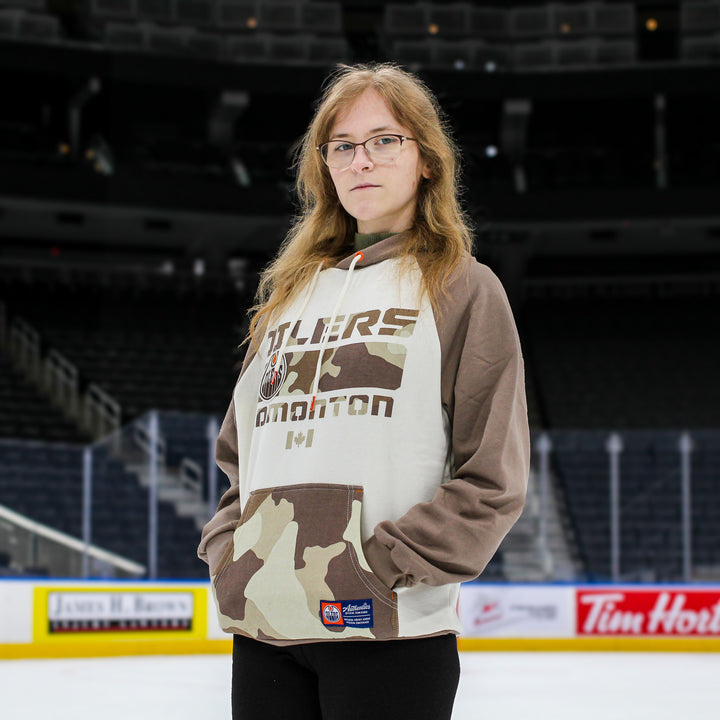 Edmonton Oilers Unisex Authentics Cream & Brown Neutral Camo Print Hoodie