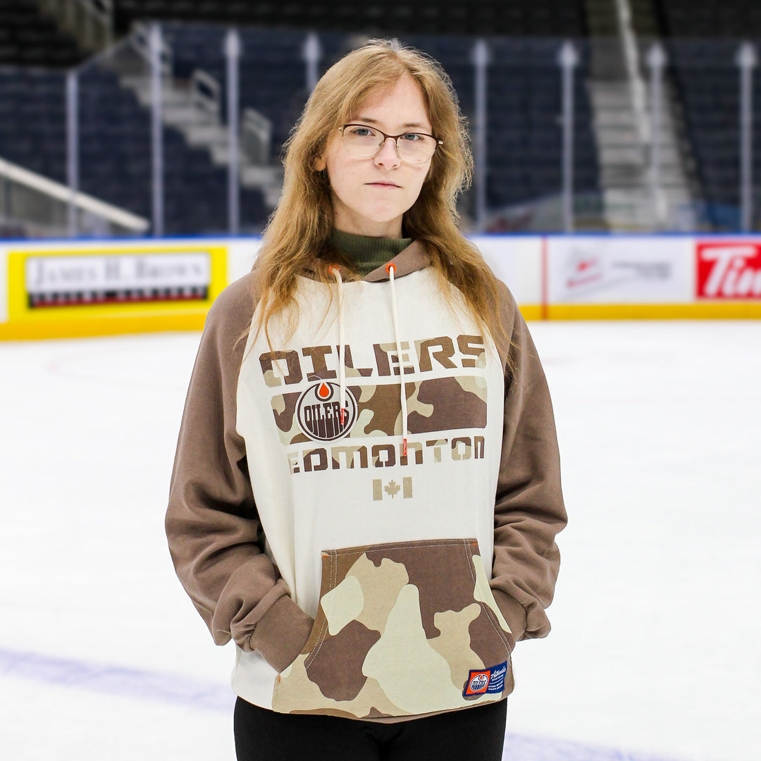 Edmonton Oilers Unisex Authentics Cream & Brown Neutral Camo Print Hoodie