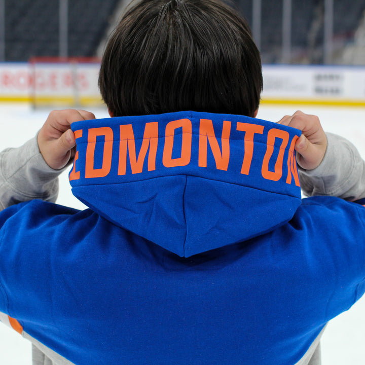 Edmonton Oilers Unisex Authentics Grey & Blue Multi Print Color Blocked Hoodie