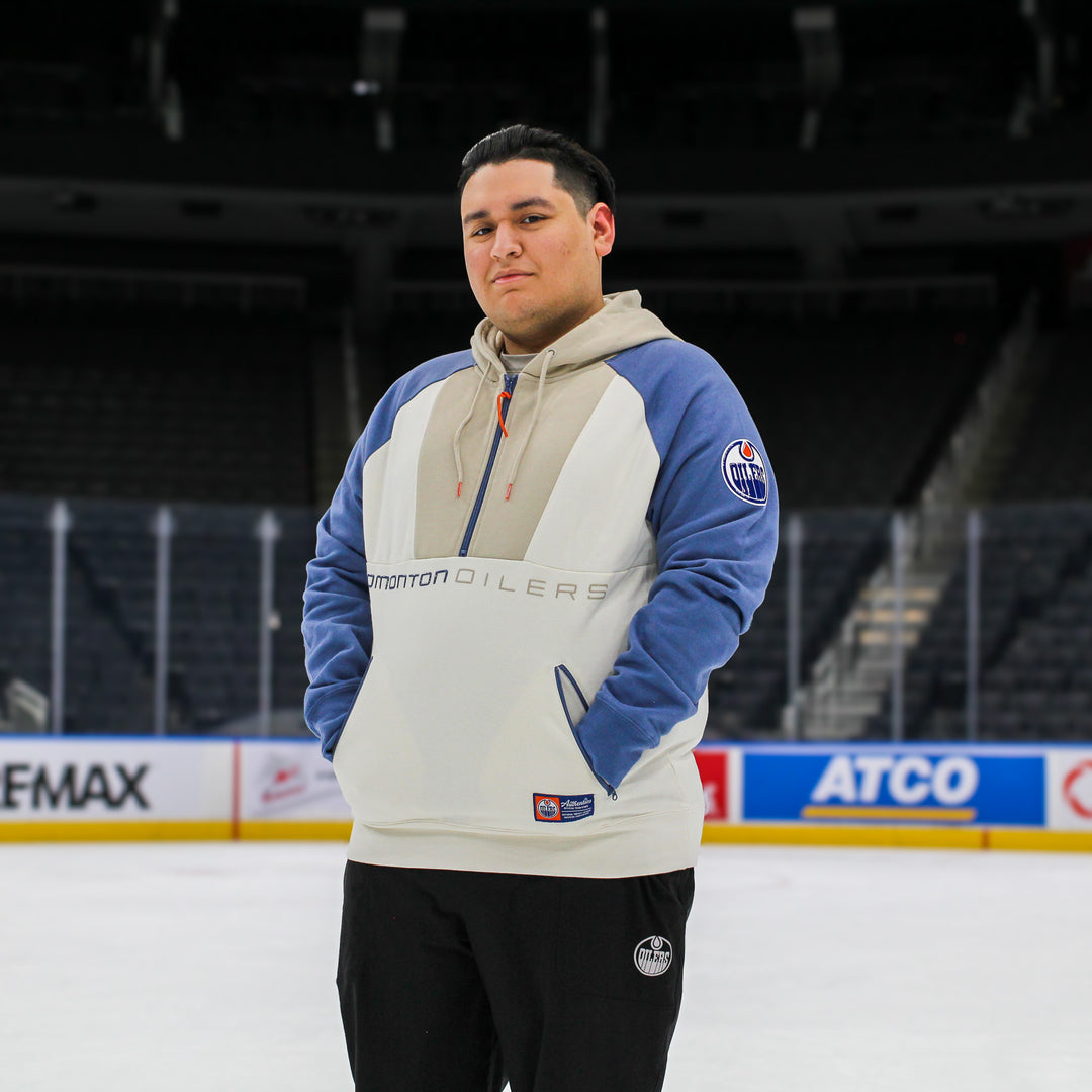 Edmonton Oilers Unisex Authentics Grey & Cream Color Blocked Half-Zip Hoodie