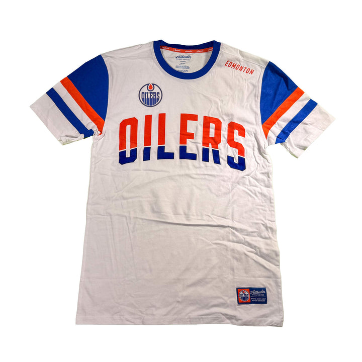 Edmonton Oilers Unisex Authentics White Flocking Color Blocked T-Shirt
