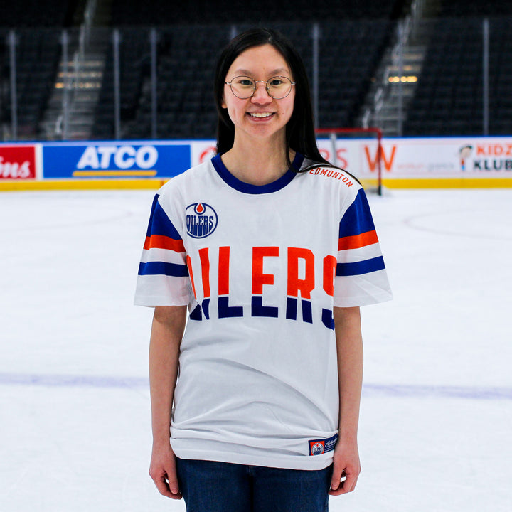 Edmonton Oilers Unisex Authentics White Flocking Color Blocked T-Shirt