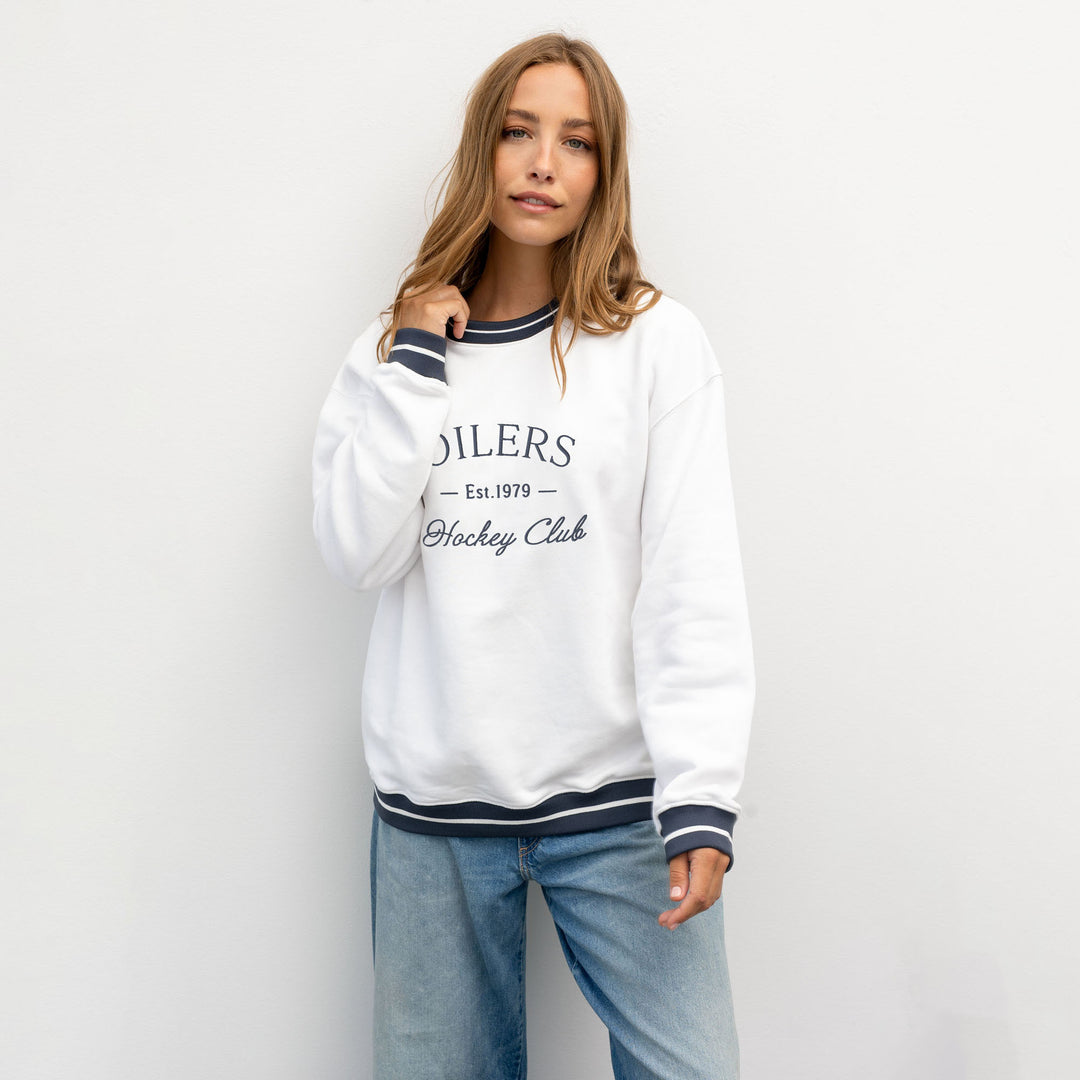 Edmonton Oilers Unisex Line Change Court White Crewneck Sweatshirt