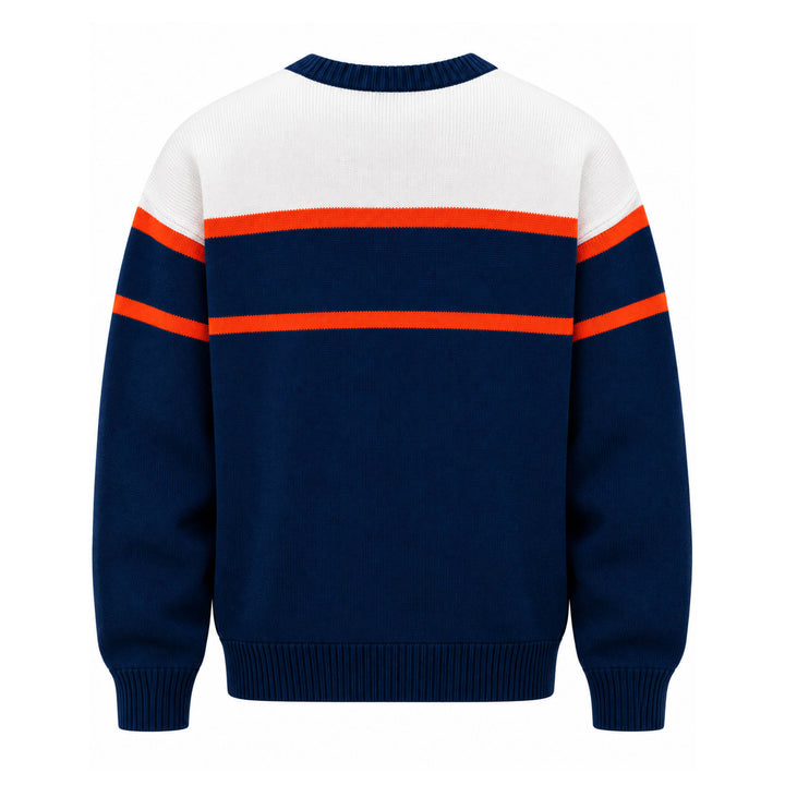 Edmonton Oilers Unisex Line Change Navy & White Knit Crewneck Sweater