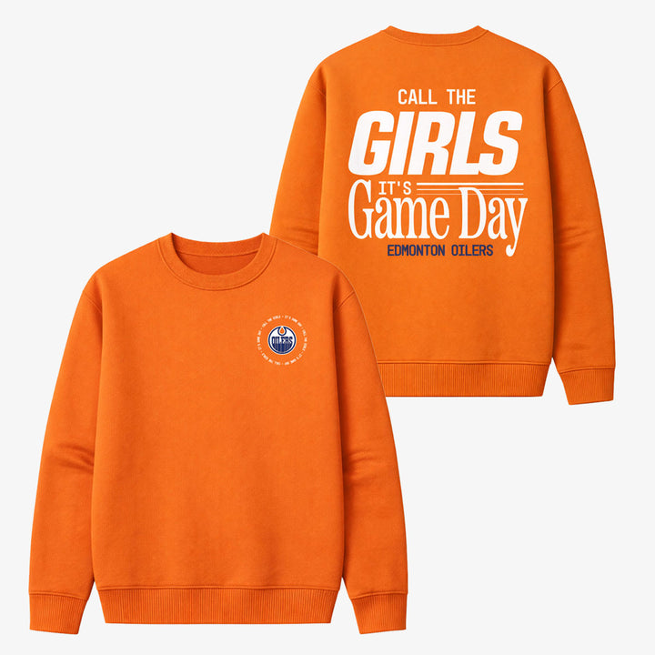 Edmonton Oilers Unisex Line Change Oversized "Call the Girls" Retro Orange Crewneck Sweatshirt