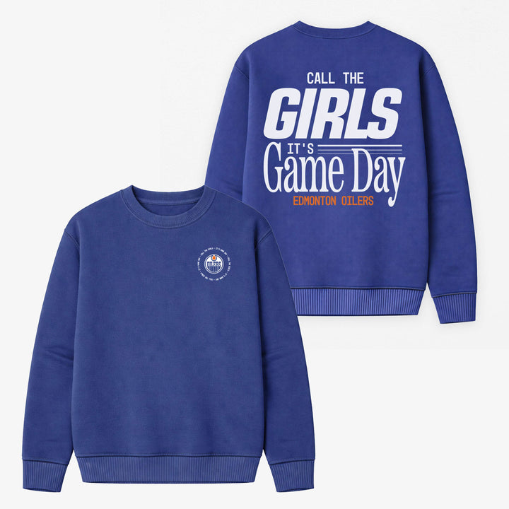 Edmonton Oilers Unisex Line Change Oversized "Call the Girls" Retro Blue Crewneck Sweatshirt