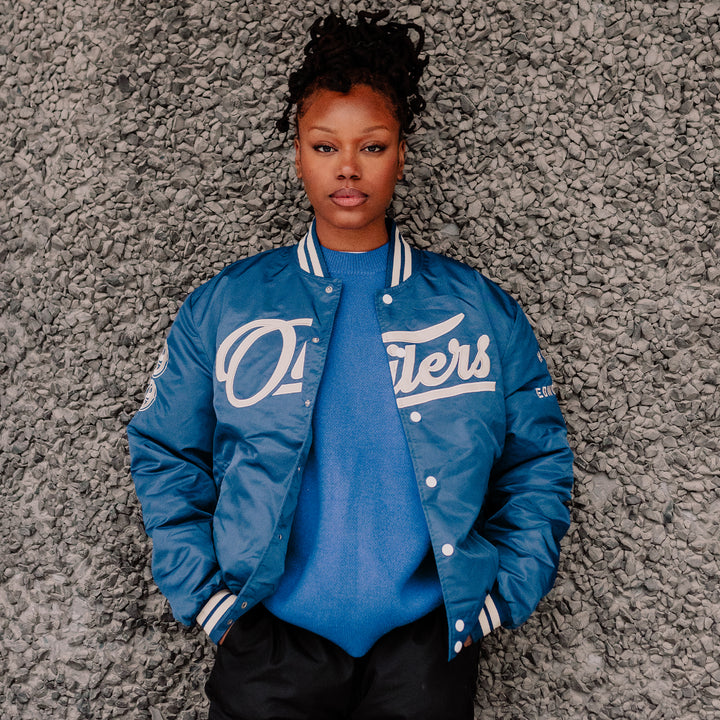 Edmonton Oilers Unisex Peace Collective Blue Vintage Bomber Jacket