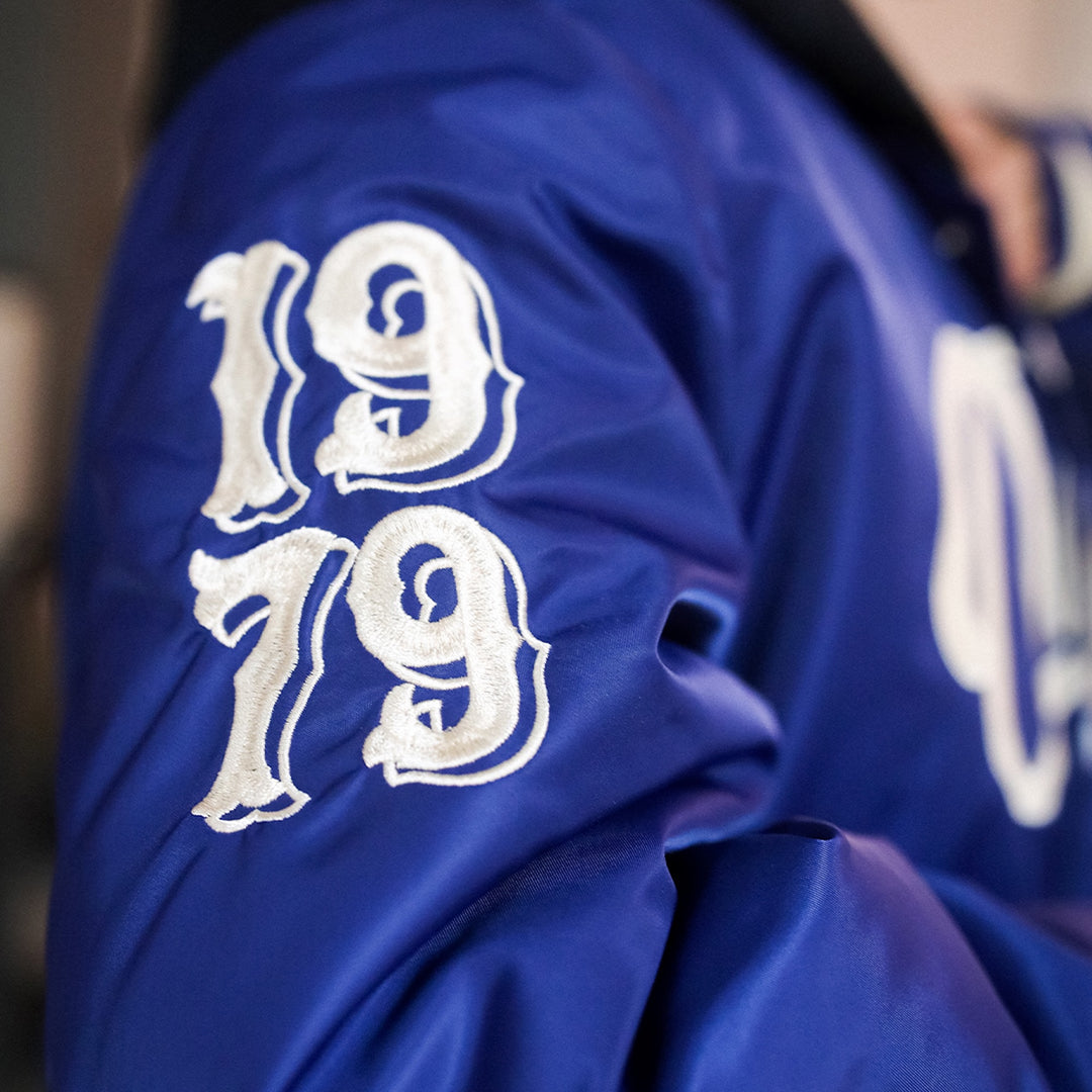 Edmonton Oilers Unisex Peace Collective Blue Vintage Bomber Jacket