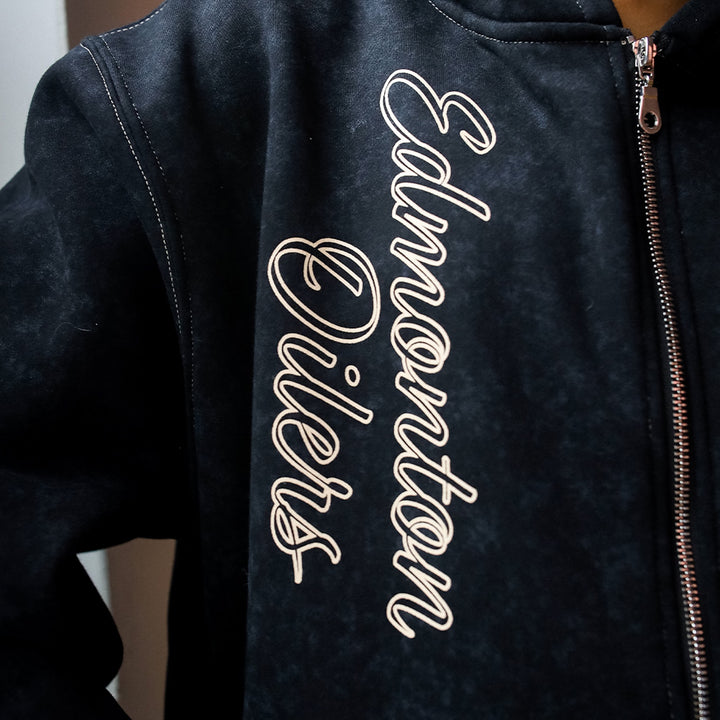 Edmonton Oilers Unisex Peace Collective Contrast Stitch Black Full-Zip Hoodie