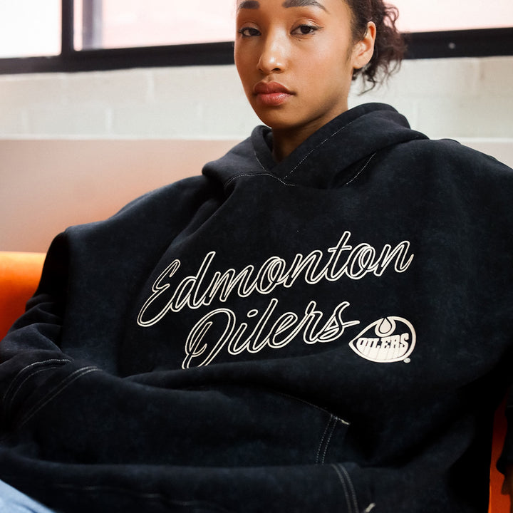 Edmonton Oilers Unisex Peace Collective Contrast Stitch Black Hoodie