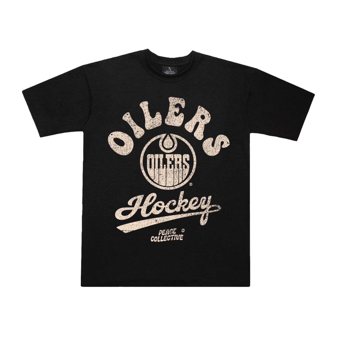 Edmonton Oilers Unisex Peace Collective Essentials Black Oversized "Hockey" Graphic T-Shirt