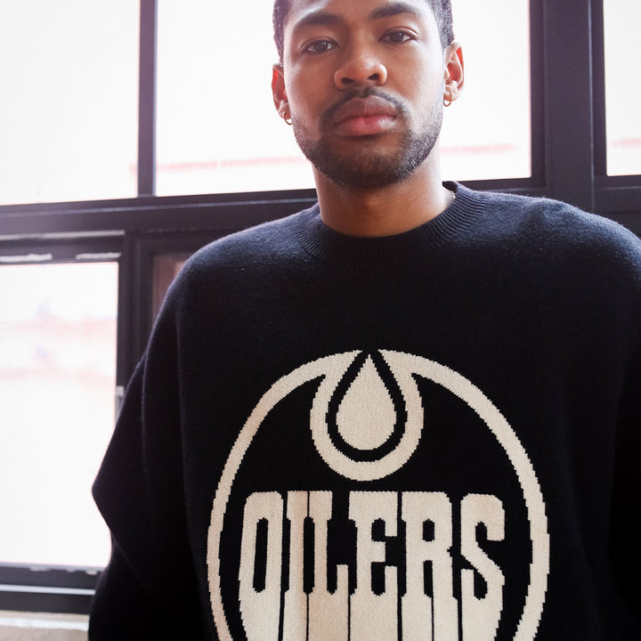 Edmonton Oilers Unisex Peace Collective Home Logo Black Knit Sweater