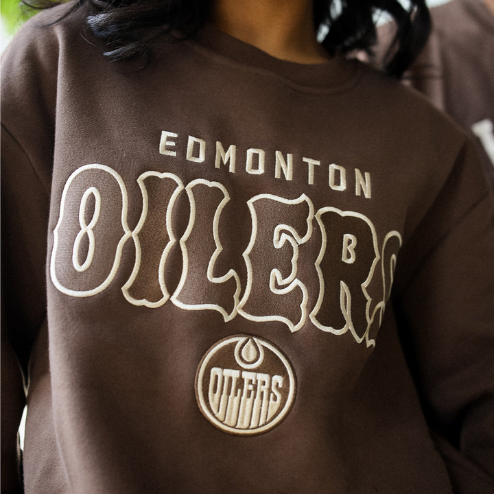 Edmonton Oilers Unisex Peace Collective Melange Brown Oversized Heavyweight Crewneck Sweatshirt