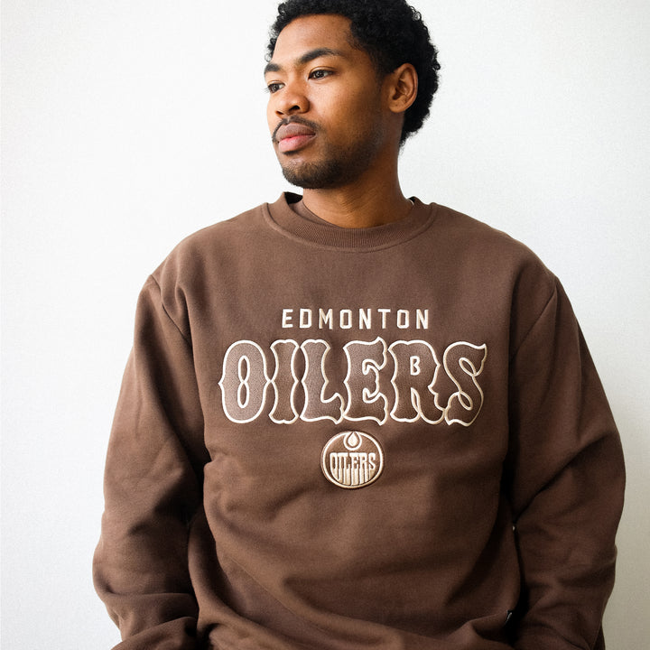 Edmonton Oilers Unisex Peace Collective Melange Brown Oversized Heavyweight Crewneck Sweatshirt