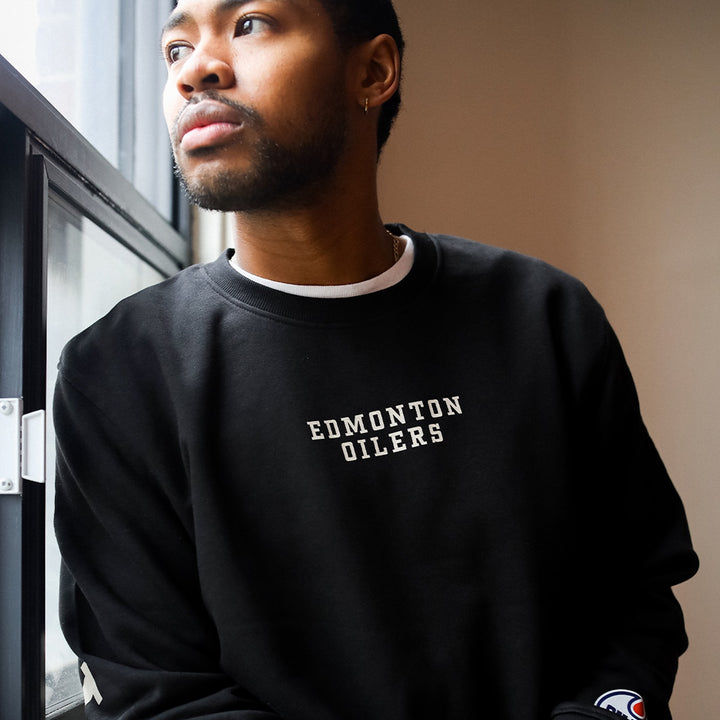Edmonton Oilers Unisex Peace Collective Spirit Black Crewneck Sweatshirt