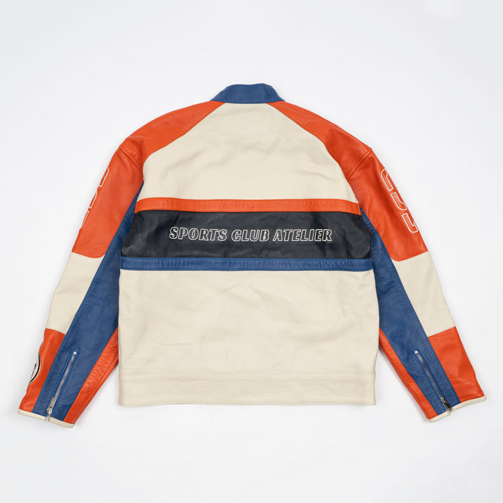 Edmonton Oilers Unisex Sports Club Atelier by Lauren McDavid Cream Leather Racer Jacket