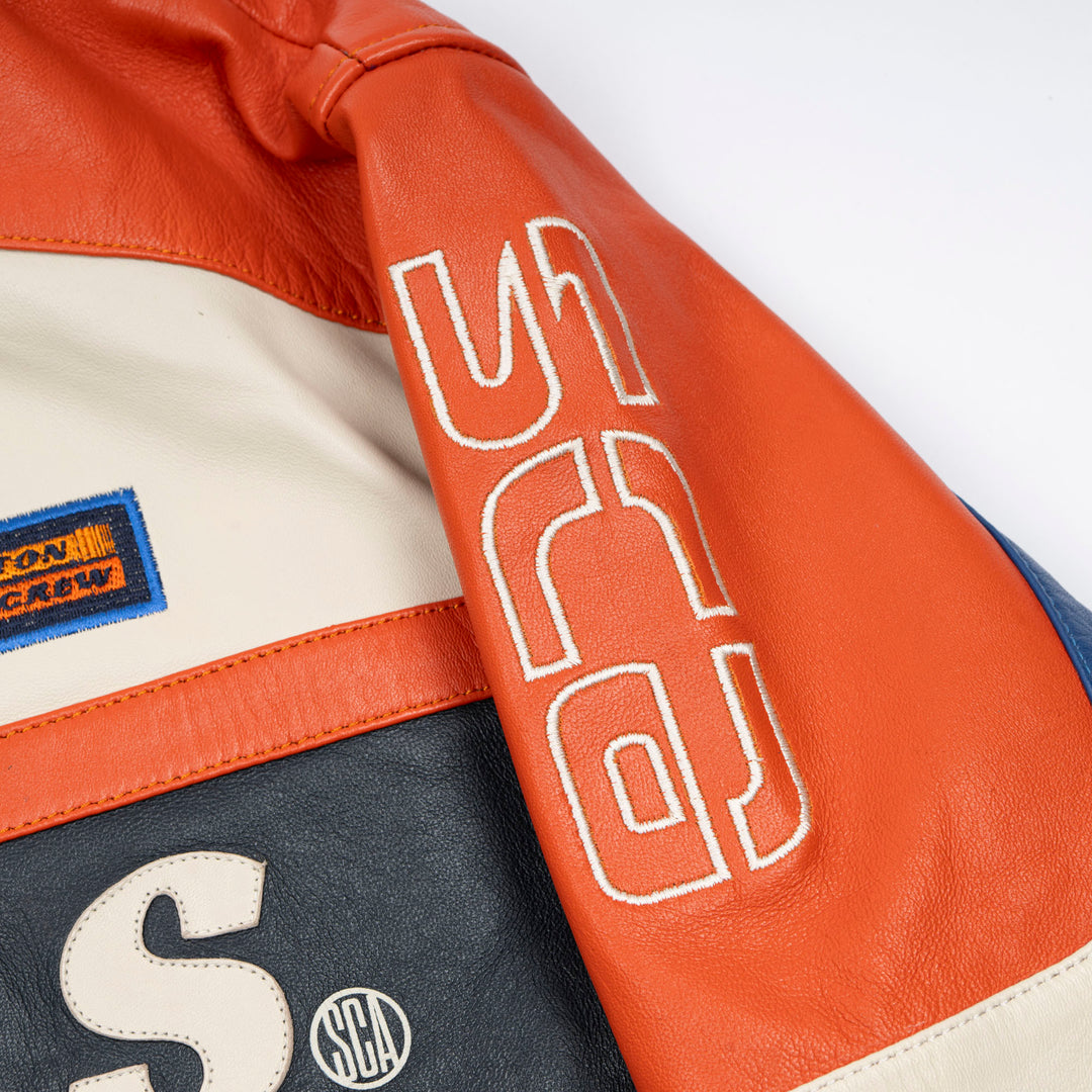 Edmonton Oilers Unisex Sports Club Atelier by Lauren McDavid Cream Leather Racer Jacket