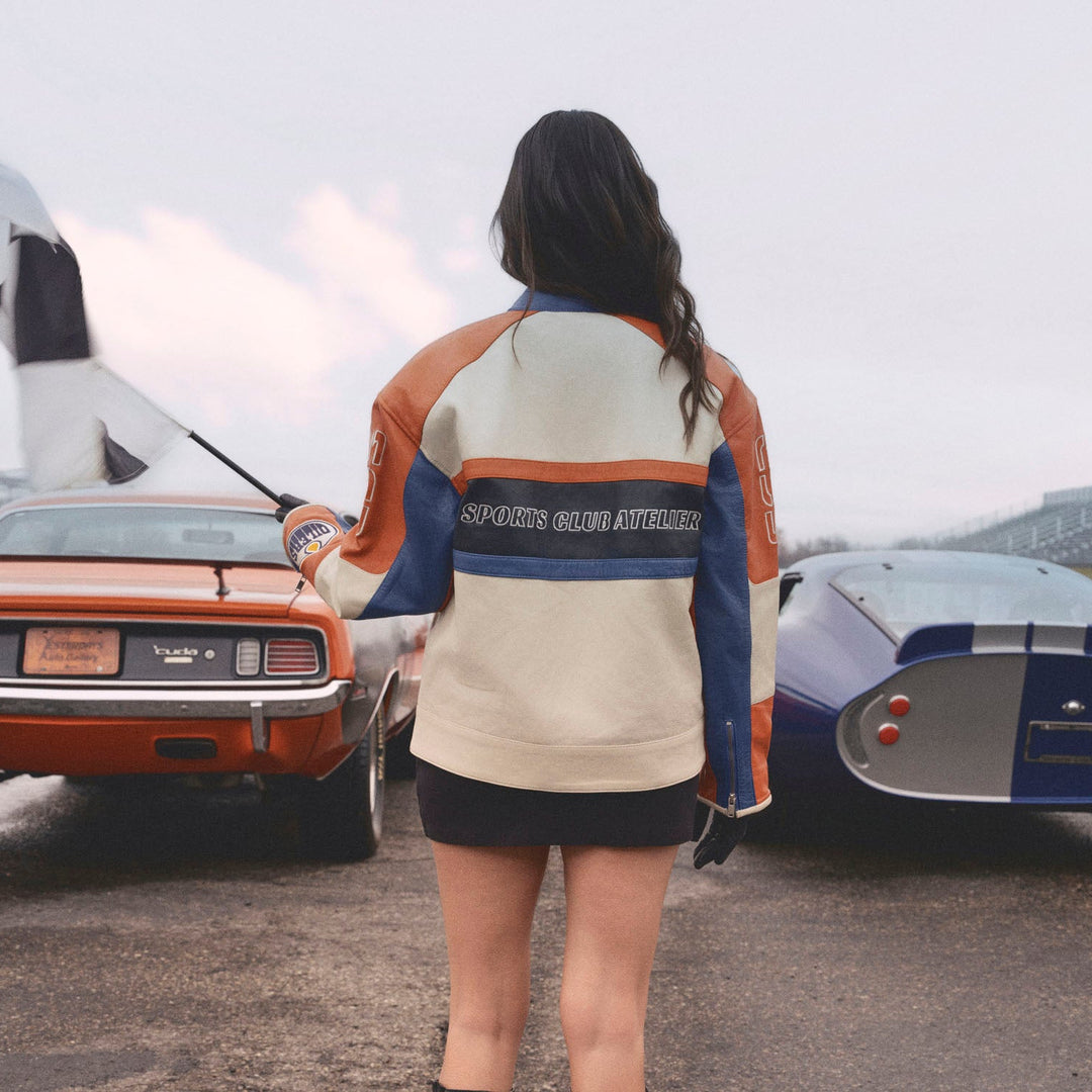 Edmonton Oilers Unisex Sports Club Atelier by Lauren McDavid Cream Leather Racer Jacket