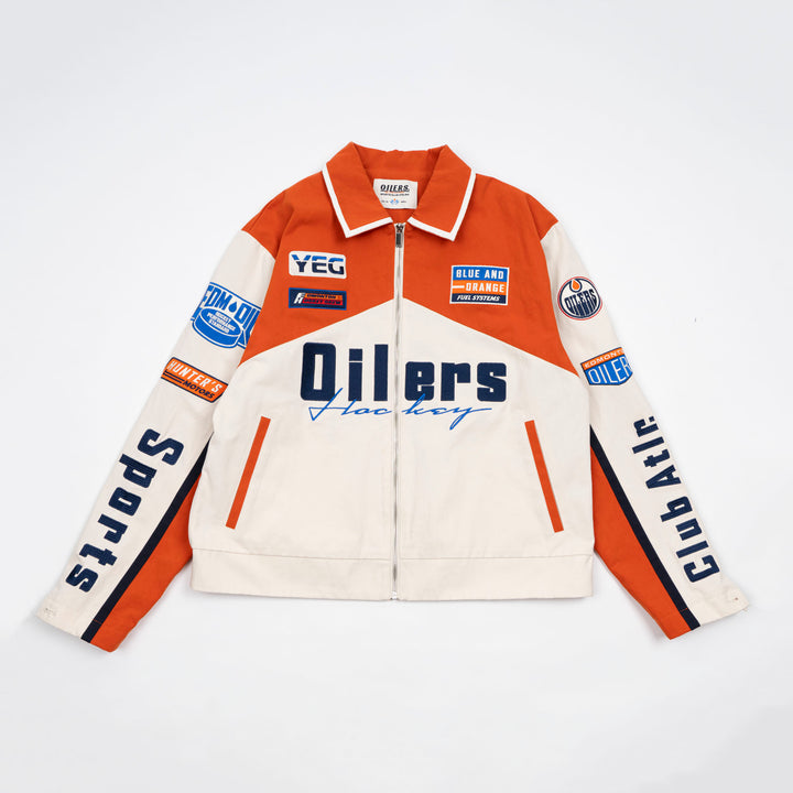 Edmonton Oilers Unisex Sports Club Atelier by Lauren McDavid Cream & Orange Oil Crew Canvas Jacket