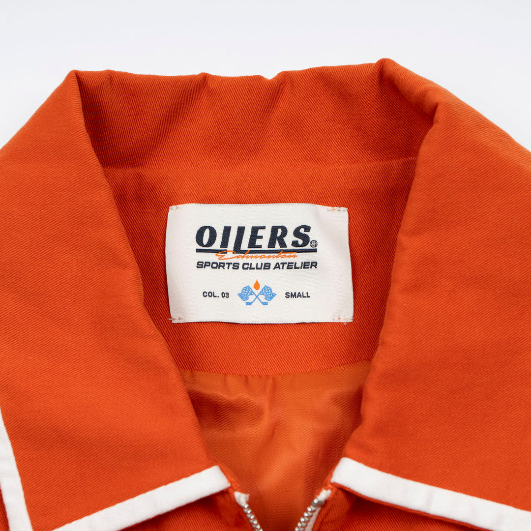 Edmonton Oilers Unisex Sports Club Atelier by Lauren McDavid Cream & Orange Oil Crew Canvas Jacket