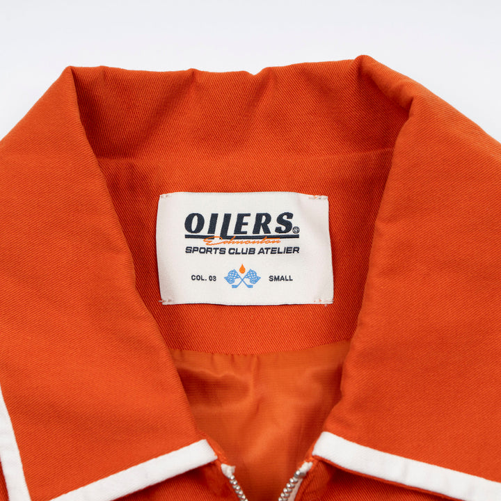 Edmonton Oilers Unisex Sports Club Atelier by Lauren McDavid Cream & Orange Oil Crew Canvas Jacket