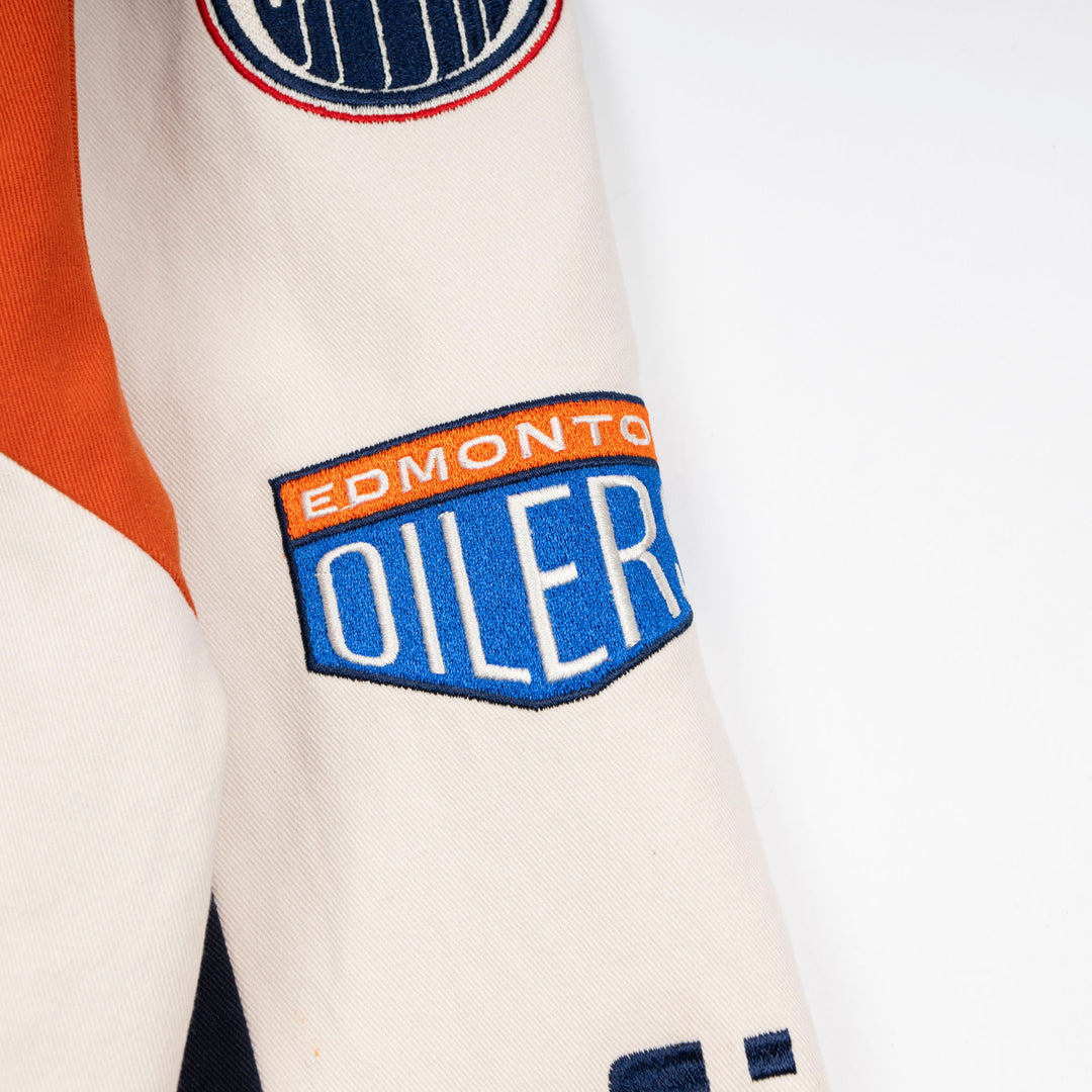 Edmonton Oilers Unisex Sports Club Atelier by Lauren McDavid Cream & Orange Oil Crew Canvas Jacket