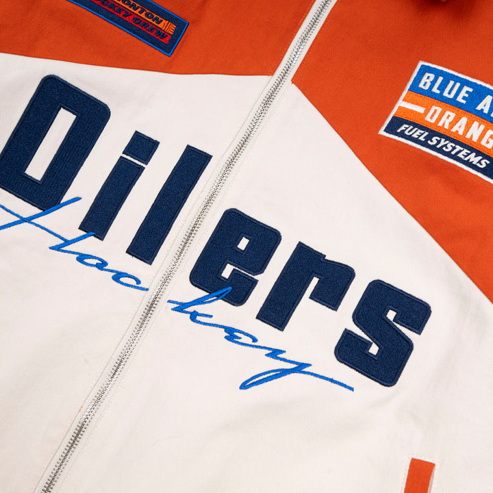 Edmonton Oilers Unisex Sports Club Atelier by Lauren McDavid Cream & Orange Oil Crew Canvas Jacket