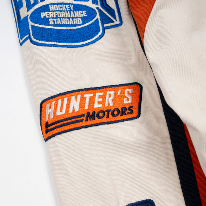 Edmonton Oilers Unisex Sports Club Atelier by Lauren McDavid Cream & Orange Oil Crew Canvas Jacket