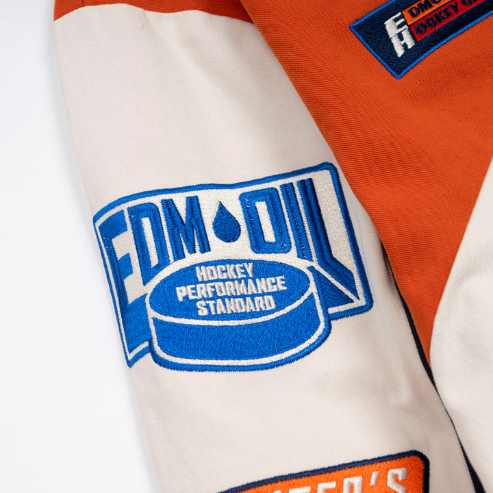 Edmonton Oilers Unisex Sports Club Atelier by Lauren McDavid Cream & Orange Oil Crew Canvas Jacket