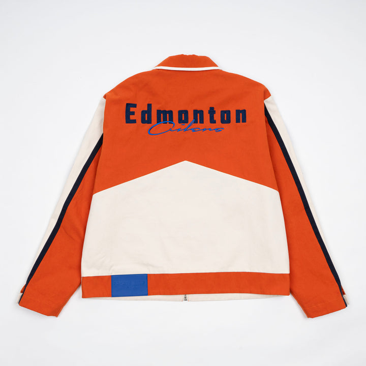 Edmonton Oilers Unisex Sports Club Atelier by Lauren McDavid Cream & Orange Oil Crew Canvas Jacket