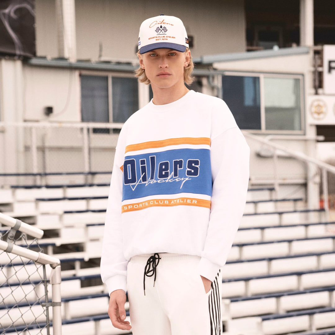 Edmonton Oilers Unisex Sports Club Atelier by Lauren McDavid White Apex Crewneck Sweatshirt