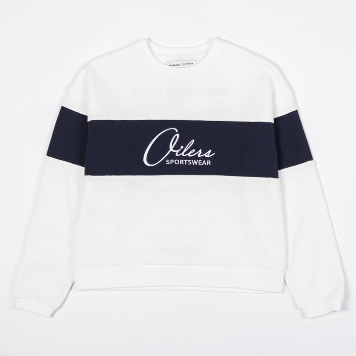 Edmonton Oilers Unisex Sports Club Atelier by Lauren McDavid White & Navy "Oilers Sportswear" Crewneck Sweatshirt