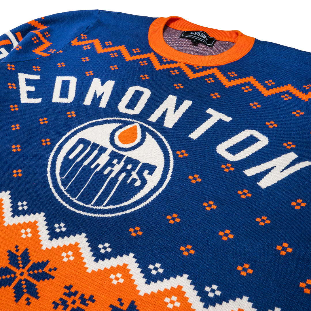 Edmonton Oilers Violent Gentlemen 2025 Christmas Holiday Blue Sweater