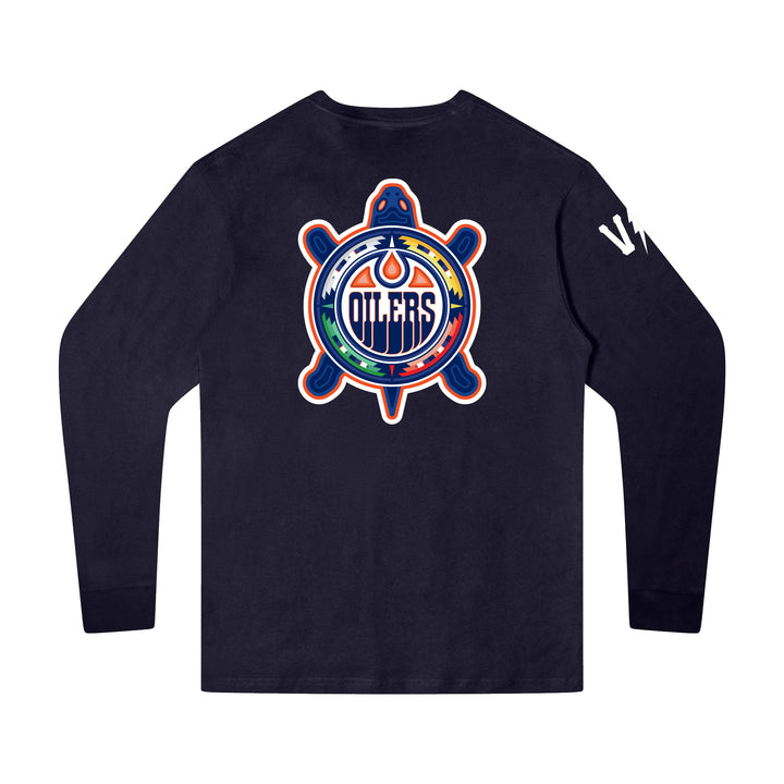 Edmonton Oilers Violent Gentlemen 2026 Turtle Island Logo Navy Long Sleeve Shirt
