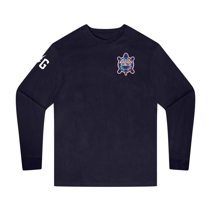 Edmonton Oilers Violent Gentlemen 2026 Turtle Island Logo Navy Long Sleeve Shirt