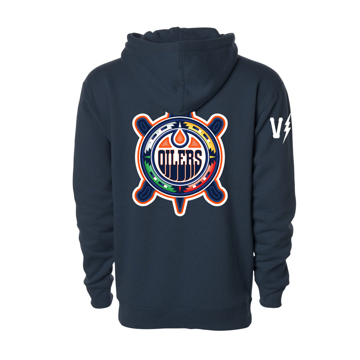Edmonton Oilers Violent Gentlemen 2026 Turtle Island Navy Logo Hoodie