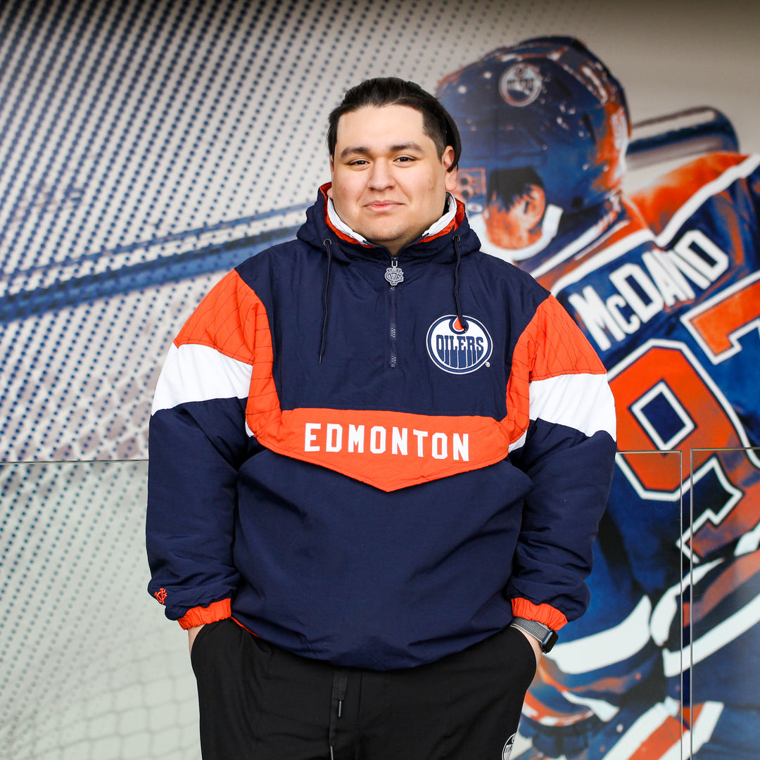 Edmonton Oilers Violent Gentlemen Navy & Orange Half-Zip Jacket