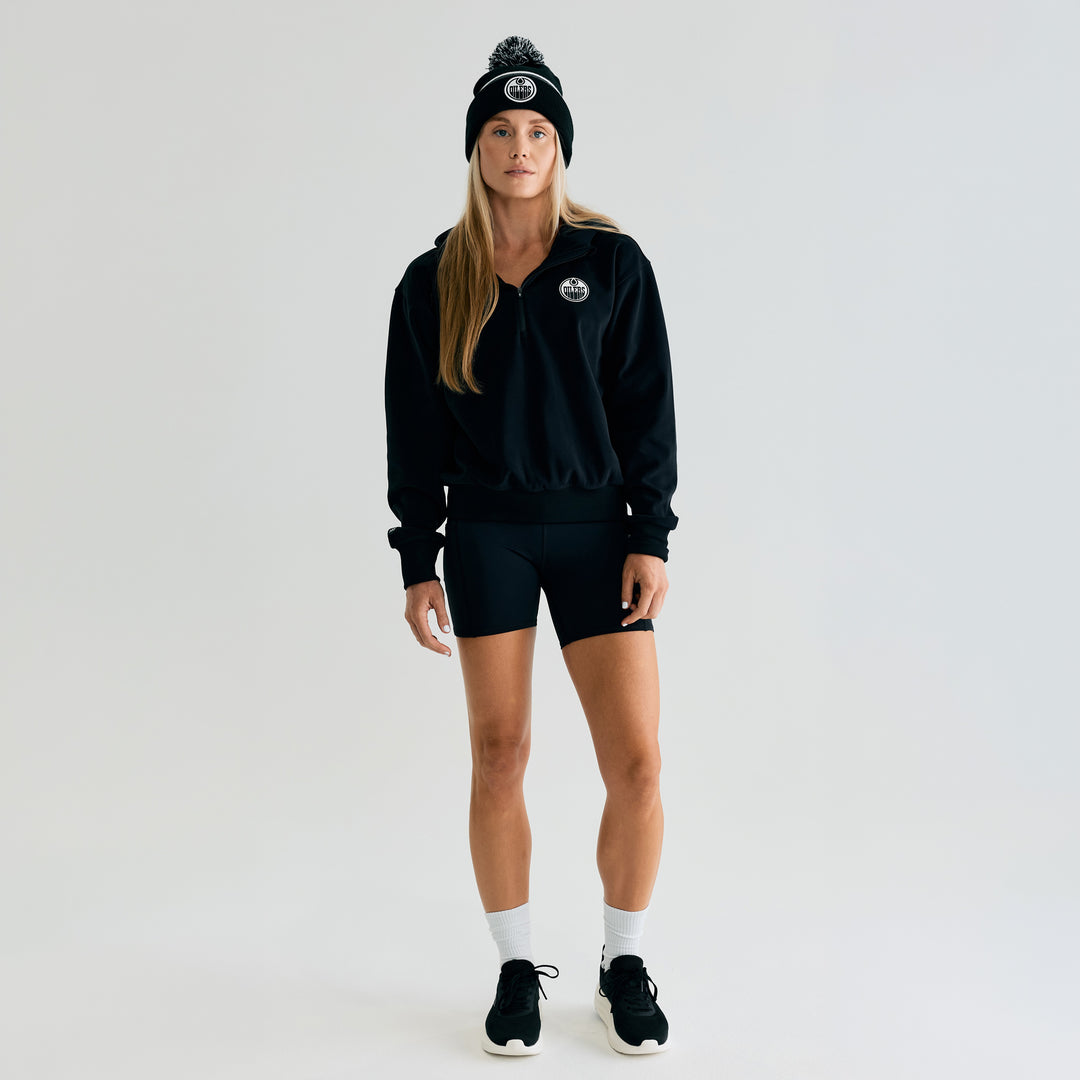 Edmonton Oilers Women's Bomber Black Flow Half-Zip Hoodie