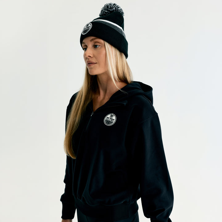 Edmonton Oilers Women's Bomber Black Flow Half-Zip Hoodie