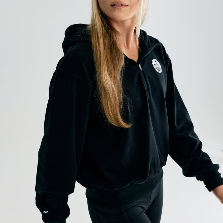 Edmonton Oilers Women's Bomber Black Flow Half-Zip Hoodie